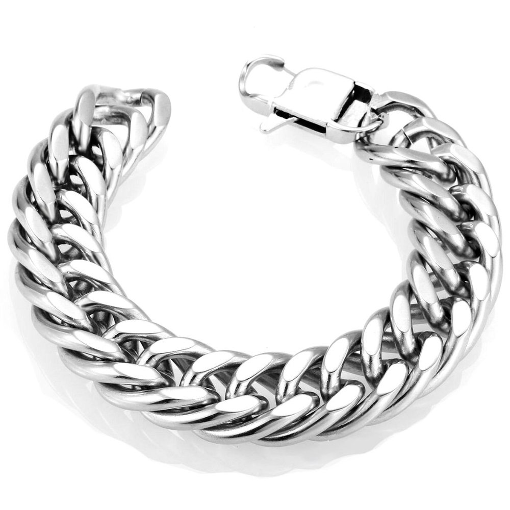"Boutique Cuban chain double buckle 14mm stainless steel bracelet, BL55590175 - Picture 6 of 8